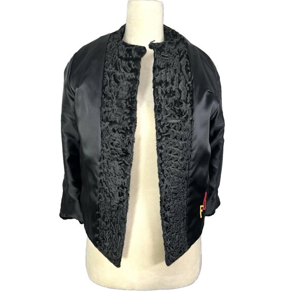 Vintage 60s Black Karakul Lamb Swing Coat Size Mink Collar Mod Glam Luxurious - Picture 10 of 11